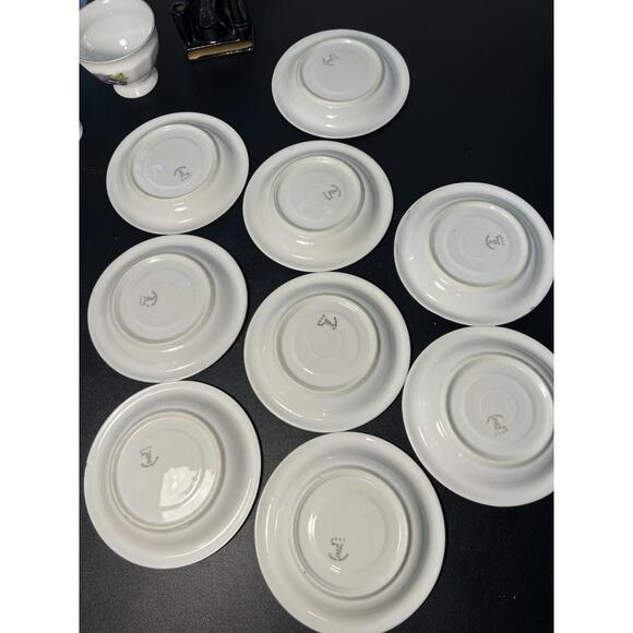 P.A.L.T. Czechoslovakia Vintage 1930s Violets Gold Trim 9 Sets Cups Saucers
